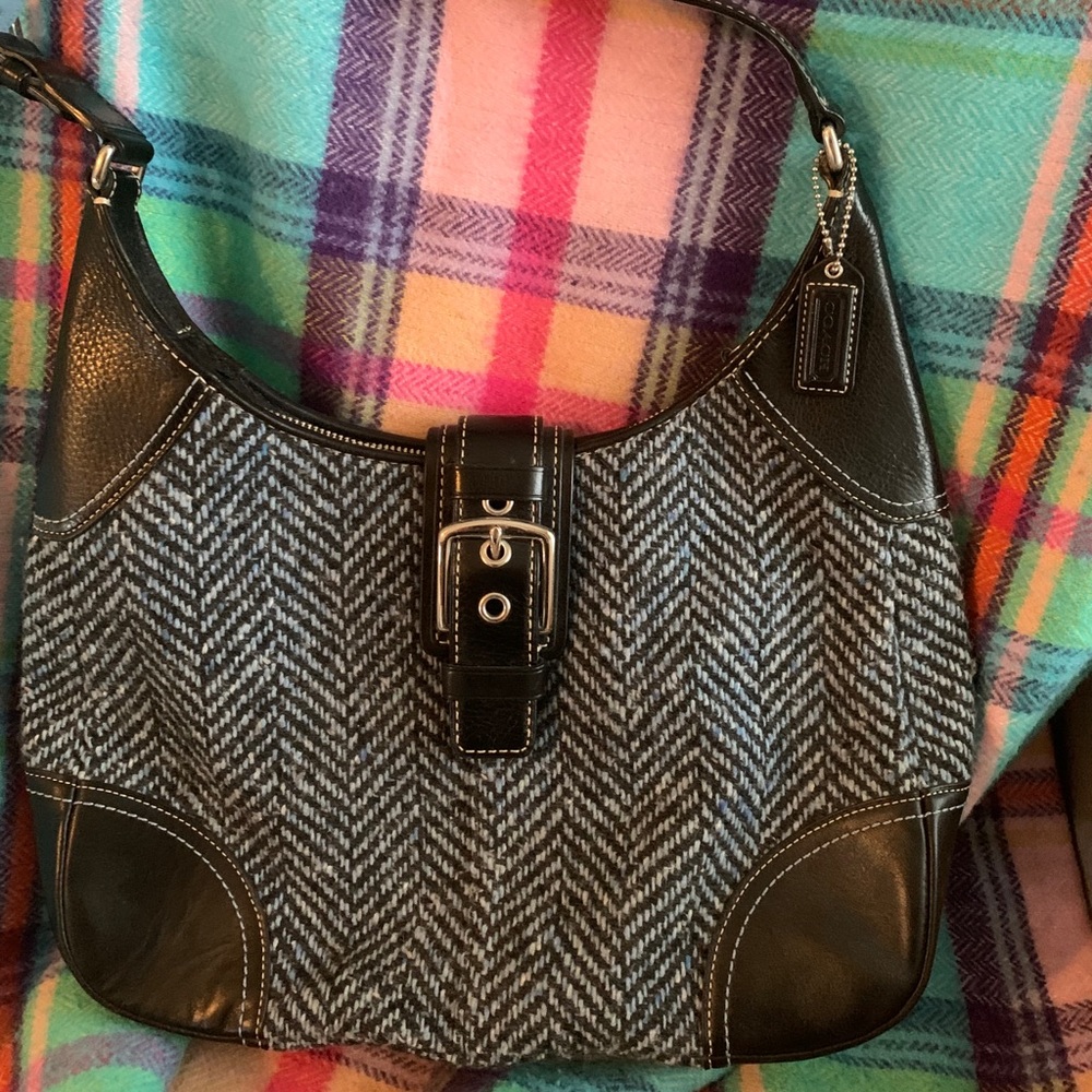 Coach blue tweed shoulder bag - very good to EUC